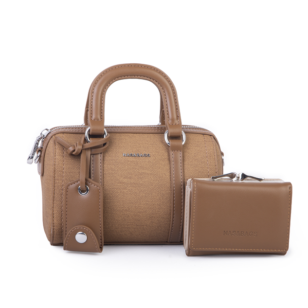 Nas Bag Kadın Premium Mini 2li set El Omuz ve Çapraz Çanta ile Cüzdan Seti Taba 