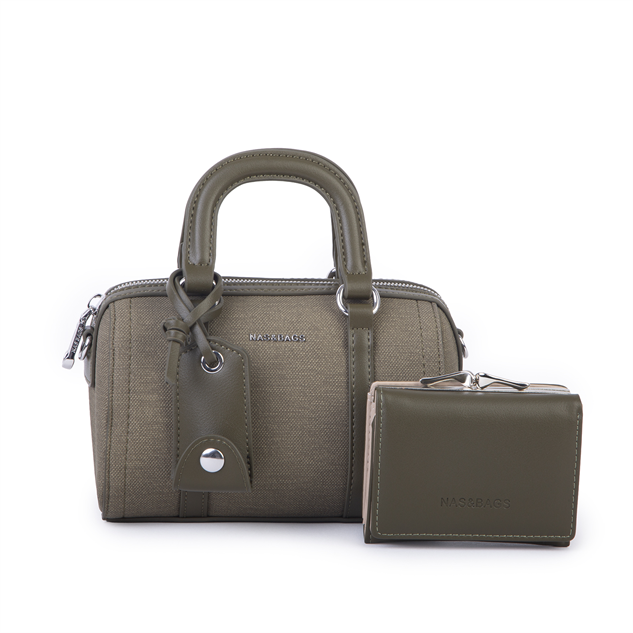 Nas Bag Kadın Premium Mini 2li set El Omuz ve Çapraz Çanta ile Cüzdan Seti Yeşil