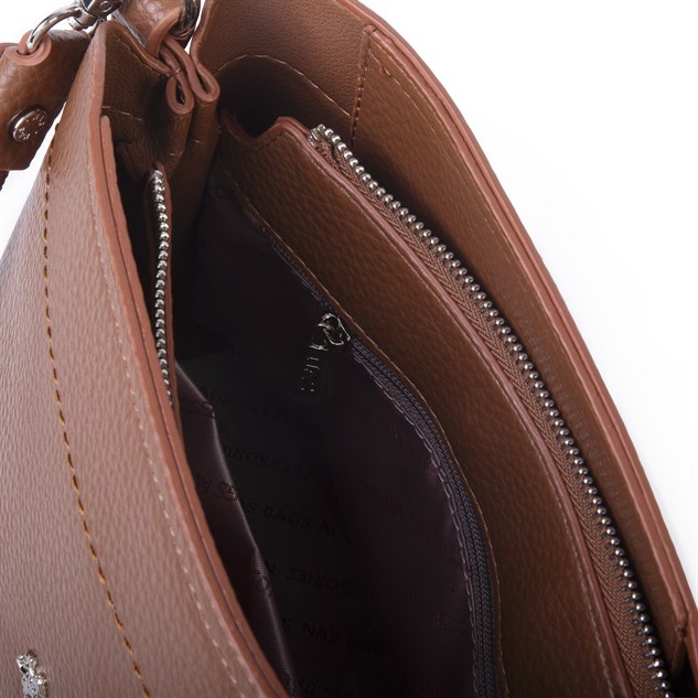 Nas Bag Kadın Sade Çift Askılı Yumuşak Dokulu Omuz ve Çapraz Çanta Taba
