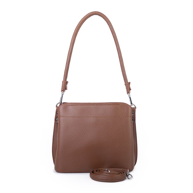 Nas Bag Kadın Sade Çift Askılı Yumuşak Dokulu Omuz ve Çapraz Çanta Taba