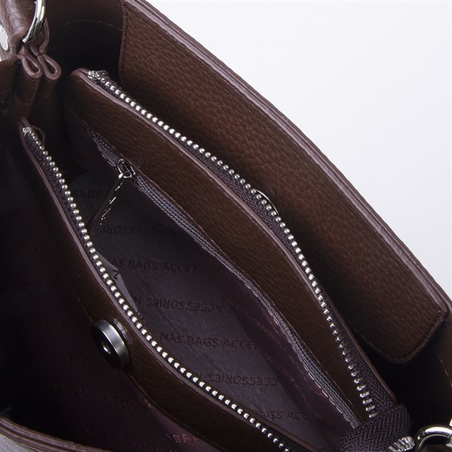 Nas Bag Kadın Sade Çift Askılı Yumuşak Dokulu Omuz ve Çapraz Çanta Kahve