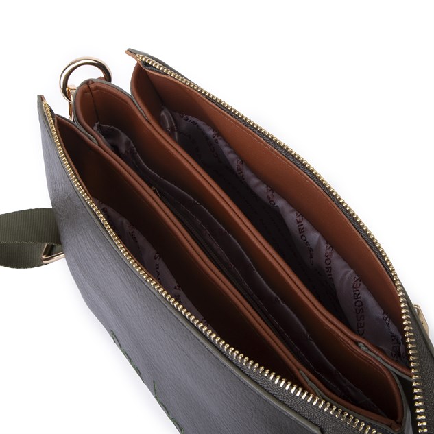 Nas Bag Kadın Sade Günlük Postacı Çantası ( 25x16 cm) Haki Taba Victoria