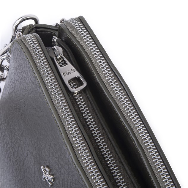 Nas Bag Kadın Sade Şık Omuz ve Çapraz Zincirli ve Uzun Çift Askılı (20x15 cm) Haki Victoria