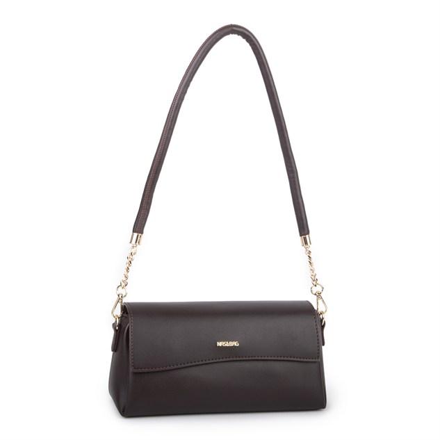 Nas Bag Kadın Sade Şık Omuz ve Çapraz Çanta (en 24 cm ;boy 12 cm ) Kahverengi