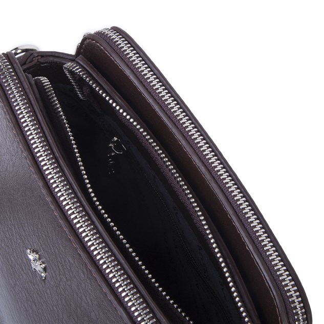 Nas Bag Kadın Sade Şık Omuz ve Çapraz Zincirli ve Uzun Çift Askılı (20x15 cm) Kahverengi Victoria