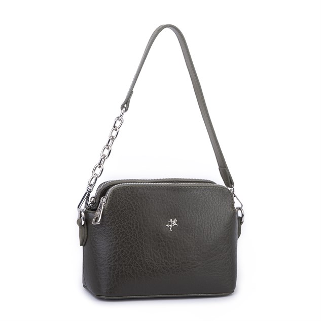 Nas Bag Kadın Sade Şık Omuz ve Çapraz Zincirli ve Uzun Çift Askılı (20x15 cm) Haki Victoria