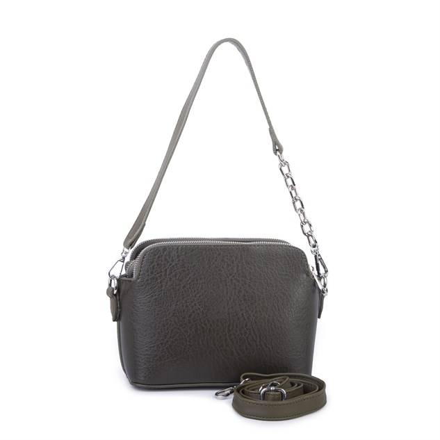 Nas Bag Kadın Sade Şık Omuz ve Çapraz Zincirli ve Uzun Çift Askılı (20x15 cm) Haki Victoria