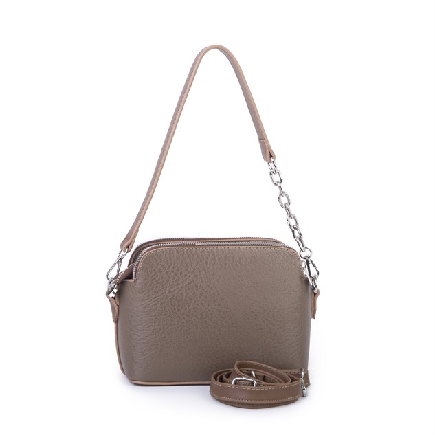 Nas Bag Kadın Sade Şık Omuz ve Çapraz Zincirli ve Uzun Çift Askılı (20x15 cm) Vizon Victoria