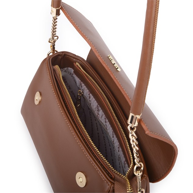 Nas Bag Kadın Sade Şık Omuz ve Çapraz Çanta (en 24 cm ;boy 12 cm ) Taba