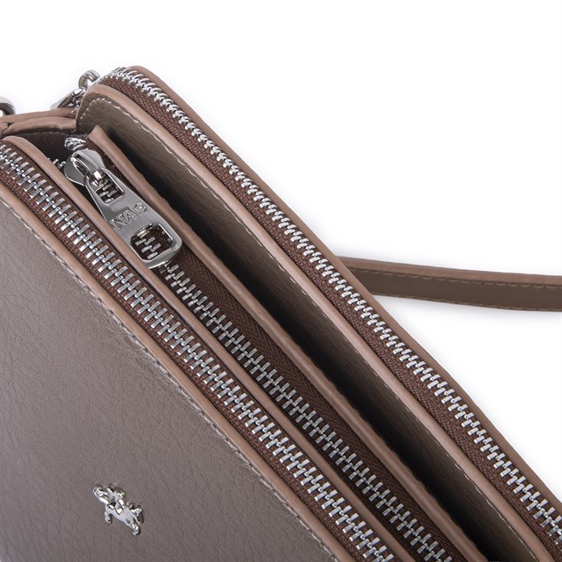 Nas Bag Kadın Sade Şık Omuz ve Çapraz Zincirli ve Uzun Çift Askılı (20x15 cm) Vizon Victoria
