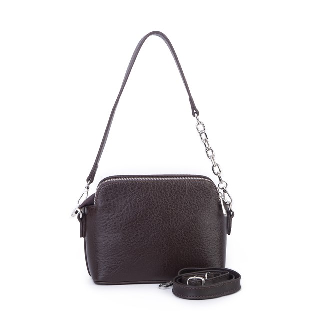 Nas Bag Kadın Sade Şık Omuz ve Çapraz Zincirli ve Uzun Çift Askılı (20x15 cm) Kahverengi Victoria