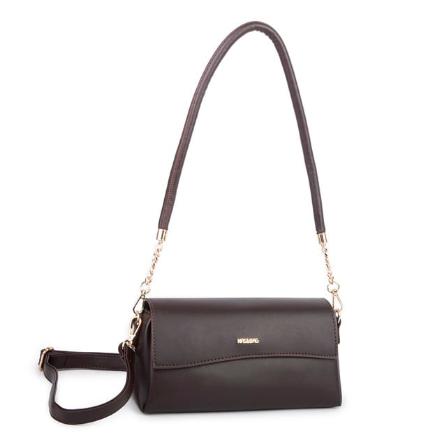 Nas Bag Kadın Sade Şık Omuz ve Çapraz Çanta (en 24 cm ;boy 12 cm ) Kahverengi