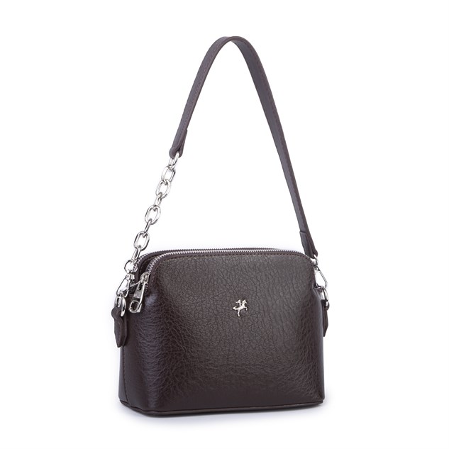 Nas Bag Kadın Sade Şık Omuz ve Çapraz Zincirli ve Uzun Çift Askılı (20x15 cm) Kahverengi Victoria