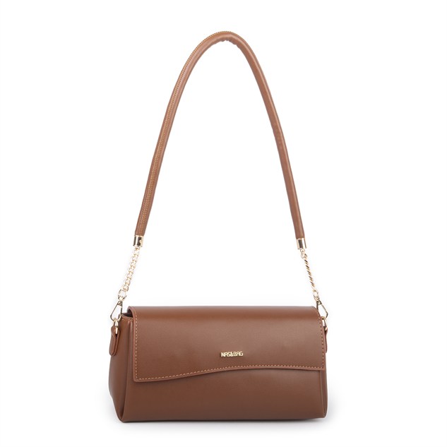 Nas Bag Kadın Sade Şık Omuz ve Çapraz Çanta (en 24 cm ;boy 12 cm ) Taba