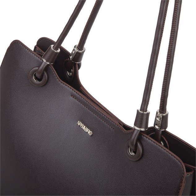 Nas Bag Kadın Sade Şık Zamansız Omuz Çantası ( 32x22 cm ) Kahverengi 