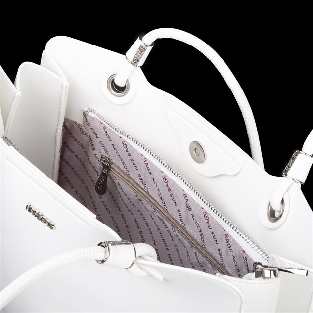 Nas Bag Kadın Sade Şık Zamansız Omuz Çantası ( 32x22 cm ) Beyaz
