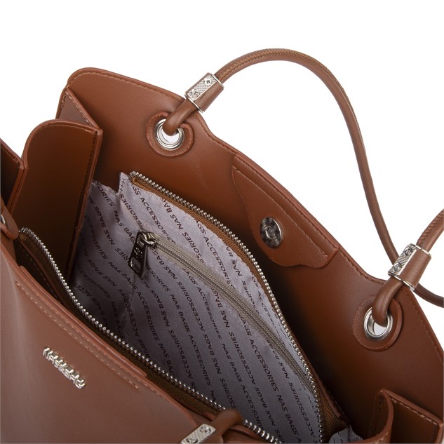 Nas Bag Kadın Sade Şık Zamansız Omuz Çantası ( 32x22 cm ) Taba