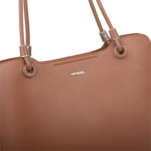 Nas Bag Kadın Sade Şık Zamansız Omuz Çantası ( 32x22 cm ) Taba