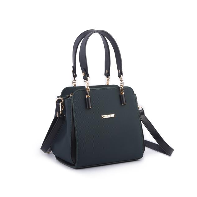 Nas Bag Kadın Sade ve Şık El ve Omuz Çantası Petrol Siyah  Lacst  (Ölçüsü:24x21x16)