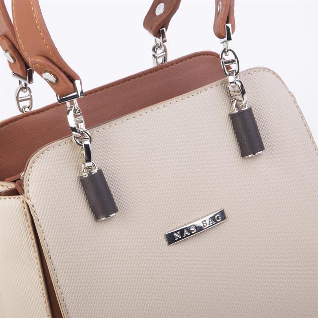 Nas Bag Kadın Sade ve Şık El ve Omuz Çantası Kum Kahve Taba   Lacst  (Ölçüsü:24x21x16)