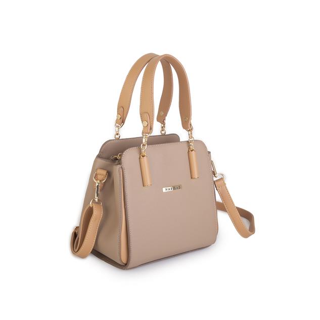 Nas Bag Kadın Sade ve Şık El ve Omuz Çantası Kum Camel  Mngo  (Ölçüsü:24x21x16)