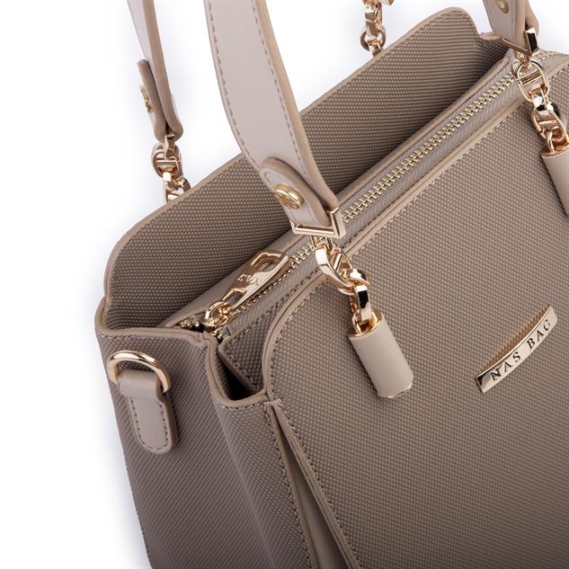 Nas Bag Kadın Sade ve Şık El ve Omuz Çantası Kum  Lacst  (Ölçüsü:24x21x16)