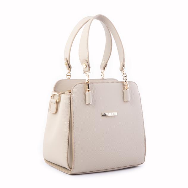 Nas Bag Kadın Sade ve Şık El ve Omuz Çantası Krem  Lacst (Ölçüsü:24x21x16)