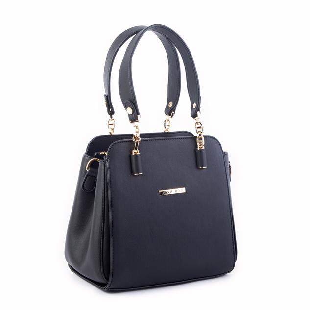 Nas Bag Kadın Sade ve Şık El ve Omuz Çantası Siyah Dona   (Ölçüsü:24x21x16)