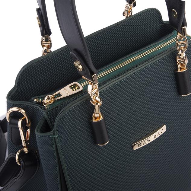 Nas Bag Kadın Sade ve Şık El ve Omuz Çantası Petrol Siyah  Lacst  (Ölçüsü:24x21x16)