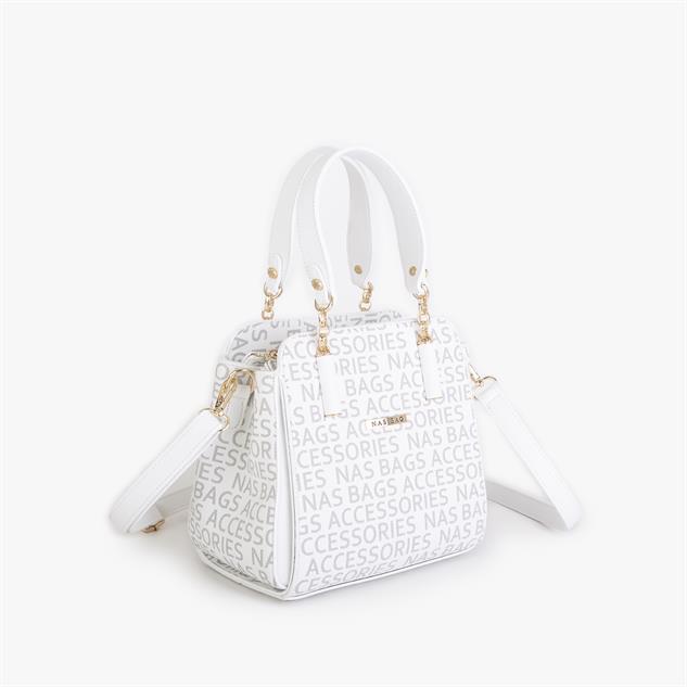 Nas Bag Kadın Sade ve Şık El ve Omuz Çantası Beyaz  Yazılı  (Ölçüsü:24x21x16)