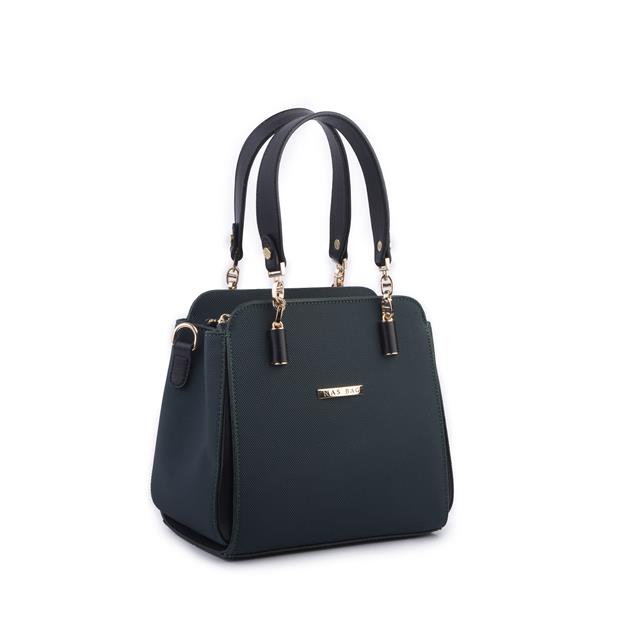 Nas Bag Kadın Sade ve Şık El ve Omuz Çantası Petrol Siyah  Lacst  (Ölçüsü:24x21x16)