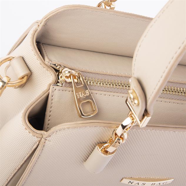 Nas Bag Kadın Sade ve Şık El ve Omuz Çantası Krem  Lacst (Ölçüsü:24x21x16)