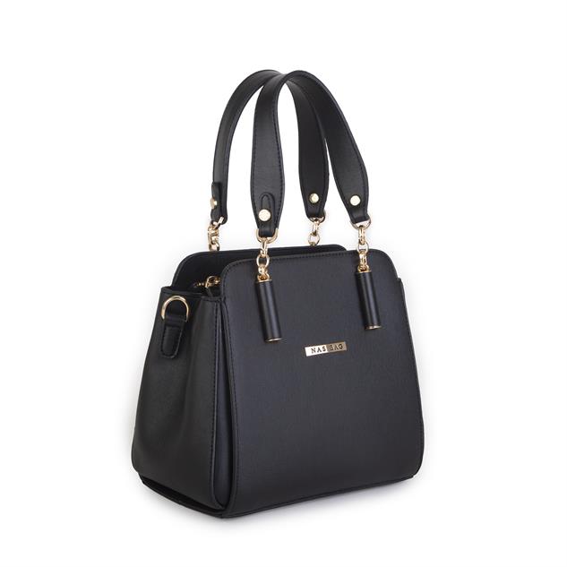 Nas Bag Kadın Sade ve Şık El ve Omuz Çantası Siyah  Mngo  (Ölçüsü:24x21x16)