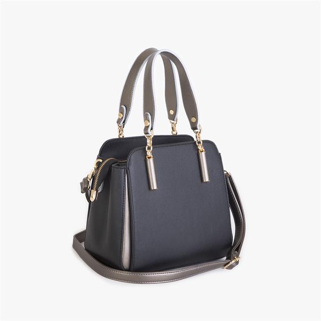 Nas Bag Kadın Sade ve Şık El ve Omuz Çantası Siyah Gri  Mngo  (Ölçüsü:24x21x16)