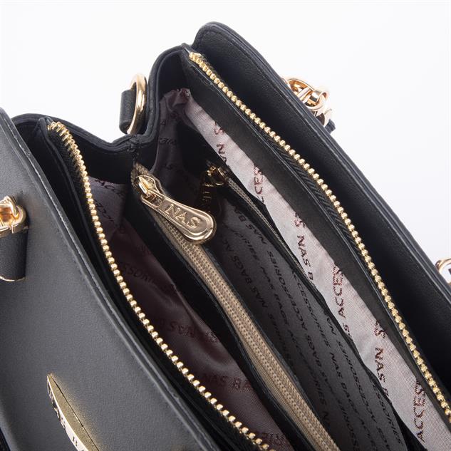 Nas Bag Kadın Sade ve Şık El ve Omuz Çantası Siyah Dona   (Ölçüsü:24x21x16)