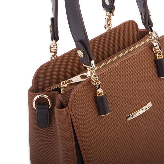Nas Bag Kadın Sade ve Şık El ve Omuz Çantası Taba Kahve  Lacst  (Ölçüsü:24x21x16)