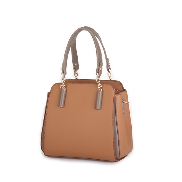 Nas Bag Kadın Sade ve Şık El ve Omuz Çantası Taba Vizon Mngo  (Ölçüsü:24x21x16)