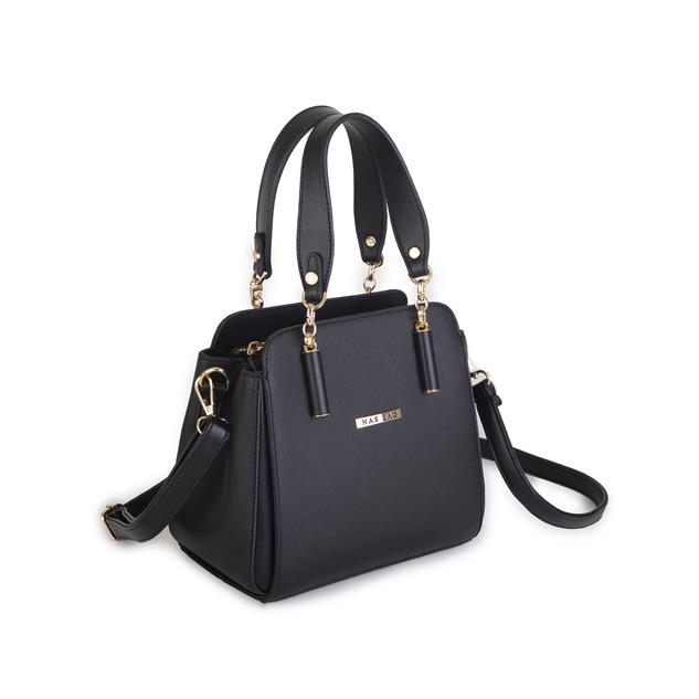 Nas Bag Kadın Sade ve Şık El ve Omuz Çantası Siyah  Mngo  (Ölçüsü:24x21x16)
