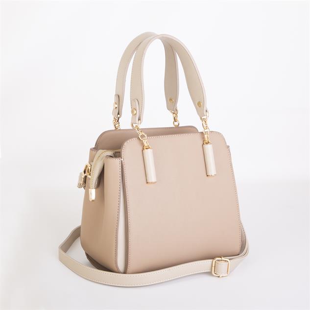 Nas Bag Kadın Sade ve Şık El ve Omuz Çantası Kum Mngo  (Ölçüsü:24x21x16)