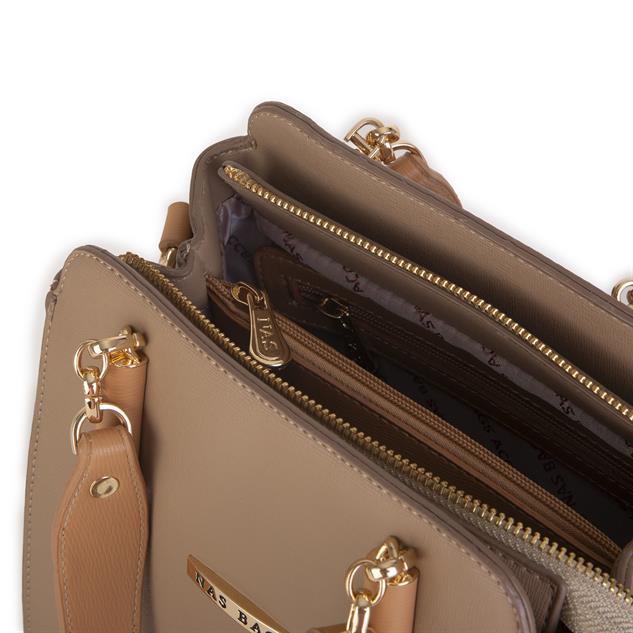 Nas Bag Kadın Sade ve Şık El ve Omuz Çantası Kum Camel  Mngo  (Ölçüsü:24x21x16)