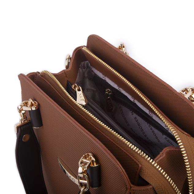 Nas Bag Kadın Sade ve Şık El ve Omuz Çantası Taba Kahve  Lacst  (Ölçüsü:24x21x16)