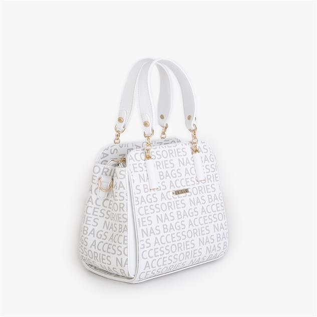 Nas Bag Kadın Sade ve Şık El ve Omuz Çantası Beyaz  Yazılı  (Ölçüsü:24x21x16)