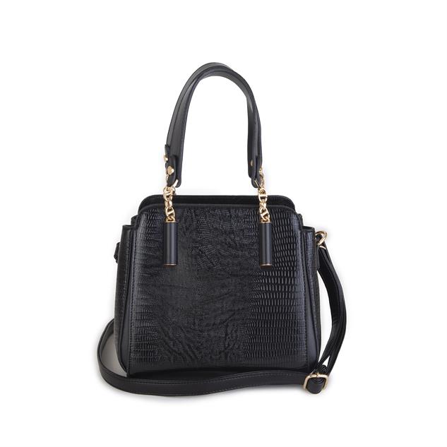 Nas Bag Kadın Sade ve Şık El ve Omuz Çantası Siyah Lazer  (Ölçüsü:24x21x16))