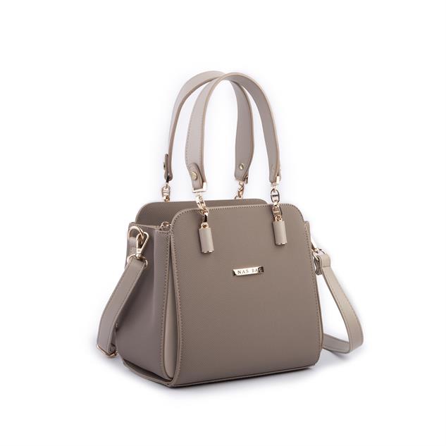 Nas Bag Kadın Sade ve Şık El ve Omuz Çantası Kum  Lacst  (Ölçüsü:24x21x16)