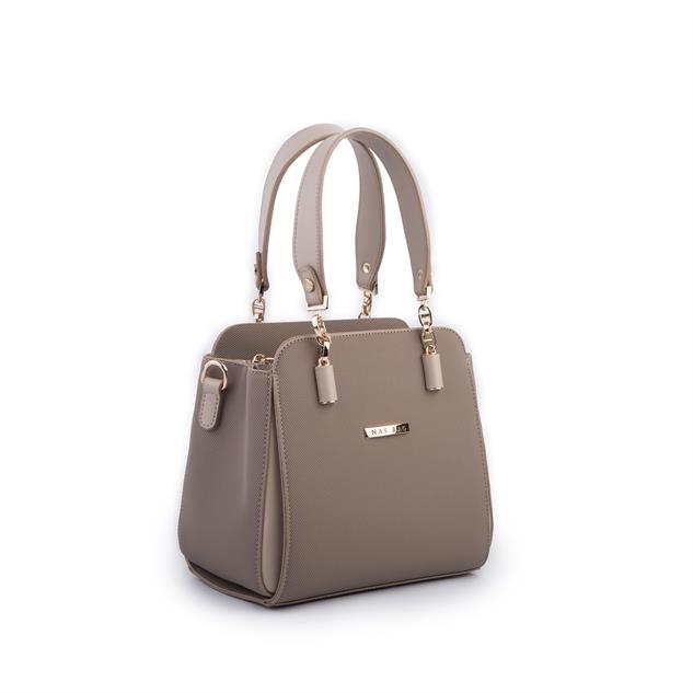 Nas Bag Kadın Sade ve Şık El ve Omuz Çantası Kum  Lacst  (Ölçüsü:24x21x16)