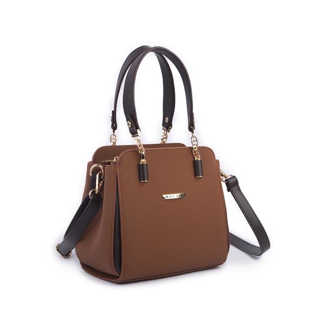 Nas Bag Kadın Sade ve Şık El ve Omuz Çantası Taba Kahve  Lacst  (Ölçüsü:24x21x16)