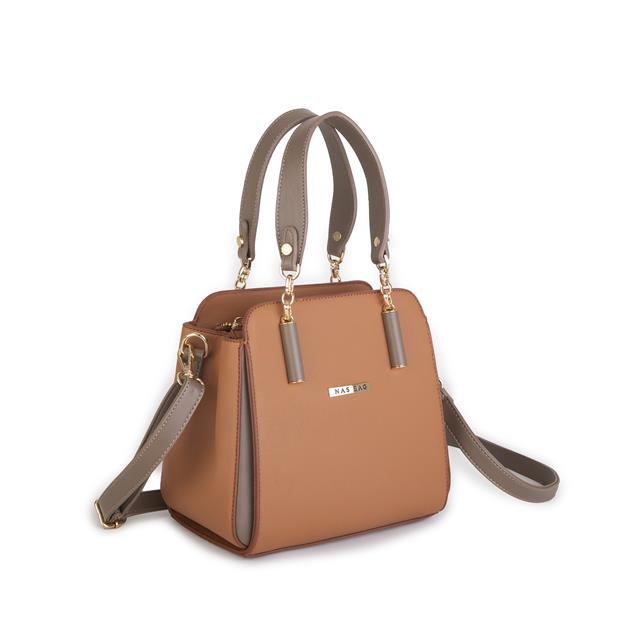 Nas Bag Kadın Sade ve Şık El ve Omuz Çantası Taba Vizon Mngo  (Ölçüsü:24x21x16)