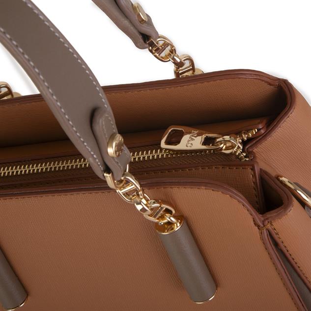 Nas Bag Kadın Sade ve Şık El ve Omuz Çantası Taba Vizon Mngo  (Ölçüsü:24x21x16)