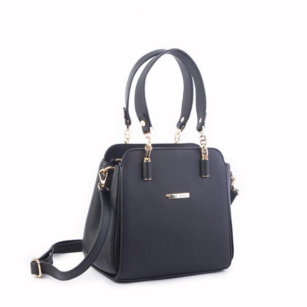 Nas Bag Kadın Sade ve Şık El ve Omuz Çantası Siyah Dona   (Ölçüsü:24x21x16)