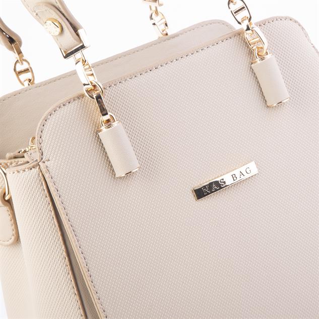 Nas Bag Kadın Sade ve Şık El ve Omuz Çantası Krem  Lacst (Ölçüsü:24x21x16)
